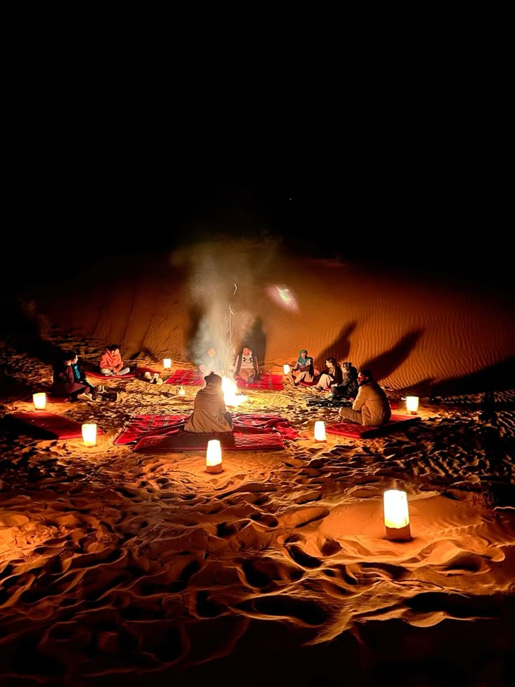 Bonfire under the stars Agafay Desert night pass Marrakech Morocco